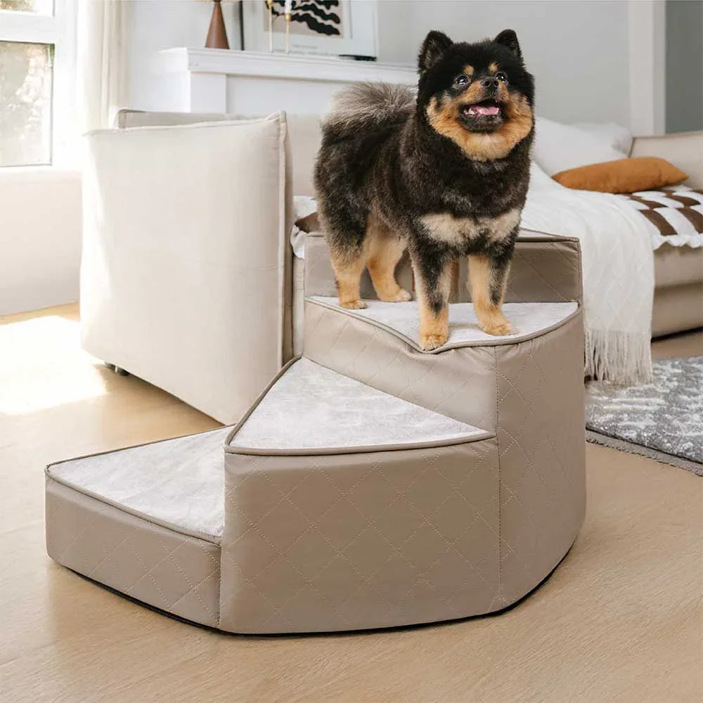 Spiral Faux Leather Pet Stairs | 2/3/4 Step Non-Slip Removable Spiral Small Dog Steps