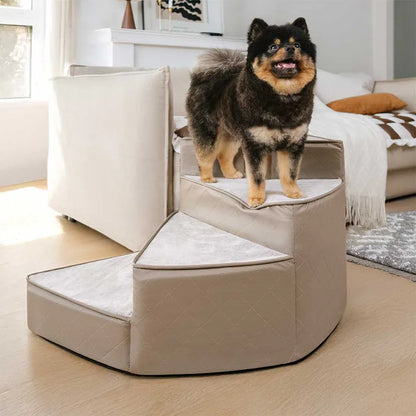 Spiral Faux Leather Pet Stairs | 2/3/4 Step Non-Slip Removable Spiral Small Dog Steps