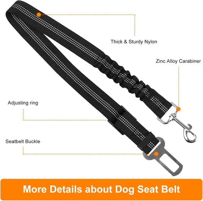 Adjustable Dog Car Seatbelt | Nylon Pet Safety Seat Belt with Elastic Bungee Buffer