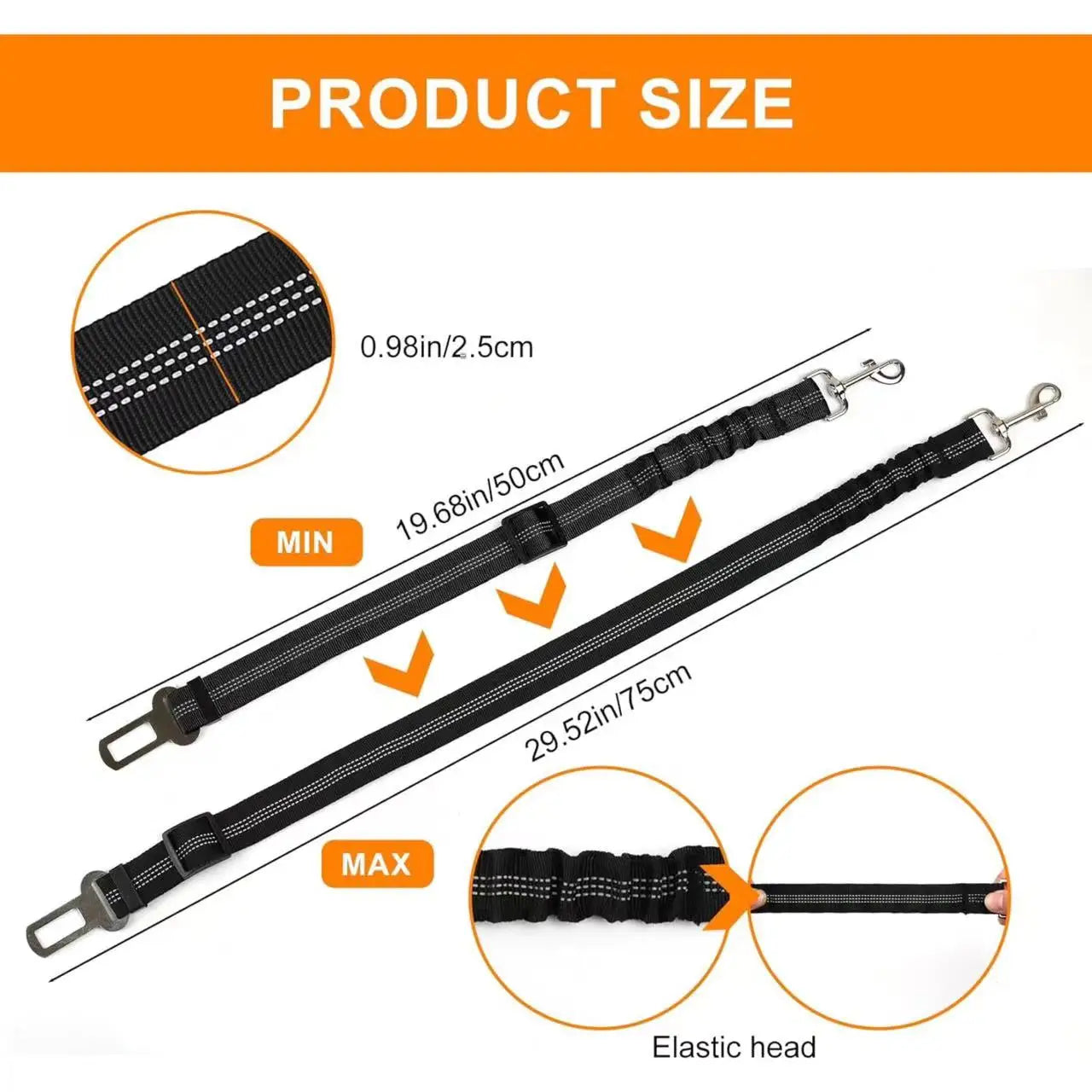 Adjustable Dog Car Seatbelt | Nylon Pet Safety Seat Belt with Elastic Bungee Buffer