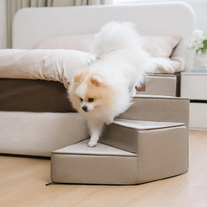 Spiral Faux Leather Pet Stairs | 2/3/4 Step Non-Slip Removable Spiral Small Dog Steps