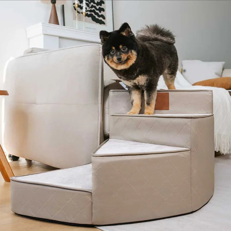 Spiral Faux Leather Pet Stairs | 2/3/4 Step Non-Slip Removable Spiral Small Dog Steps