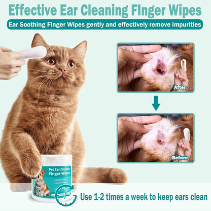 Pet Ear Cleaner Finger Wipes | for Cats and Dogs, Soft & Easy Otic Cleaning Pads