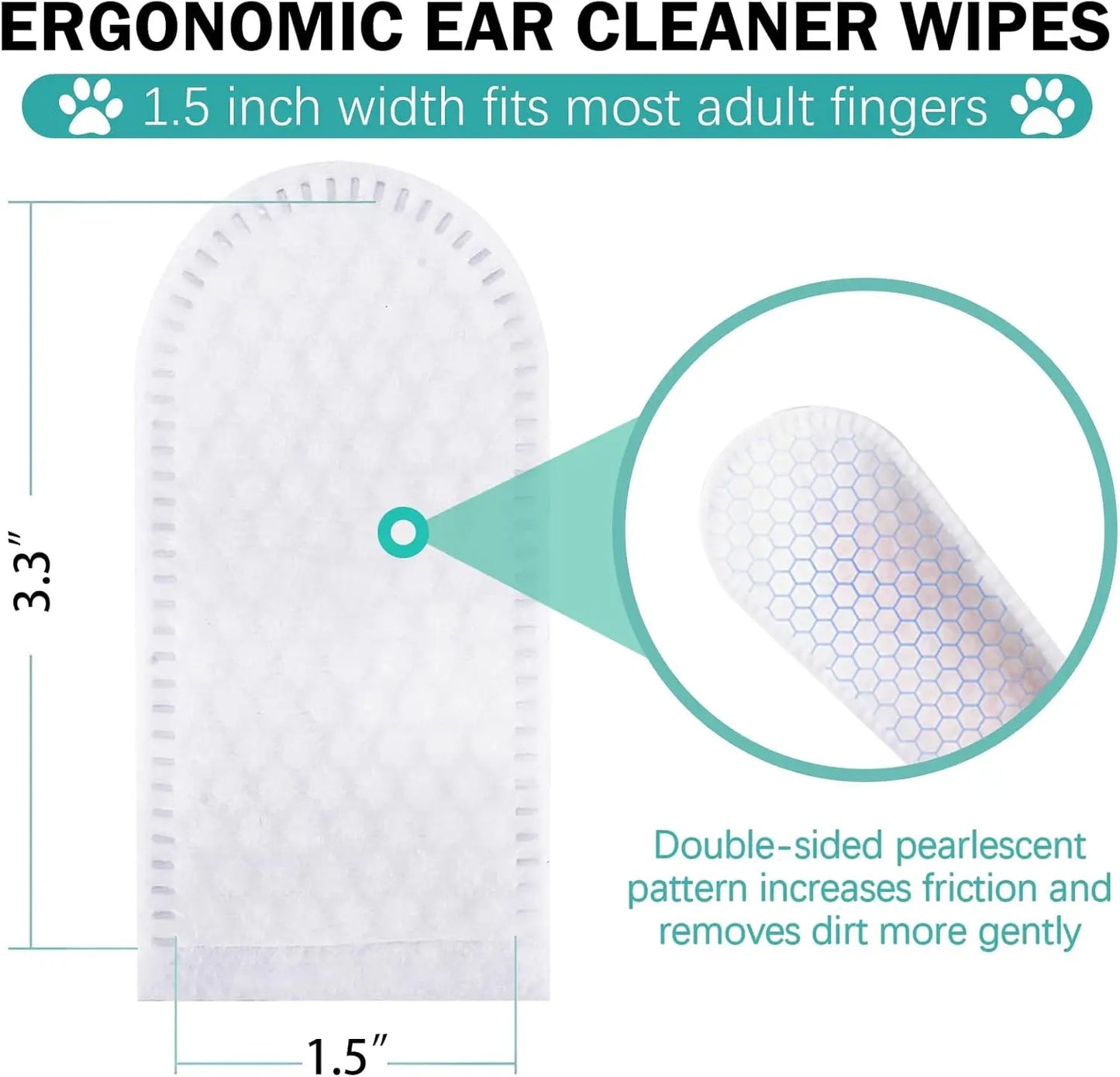 Pet Ear Cleaner Finger Wipes | for Cats and Dogs, Soft & Easy Otic Cleaning Pads