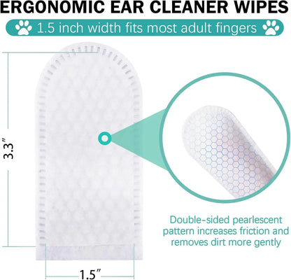 Pet Ear Cleaner Finger Wipes | for Cats and Dogs, Soft & Easy Otic Cleaning Pads