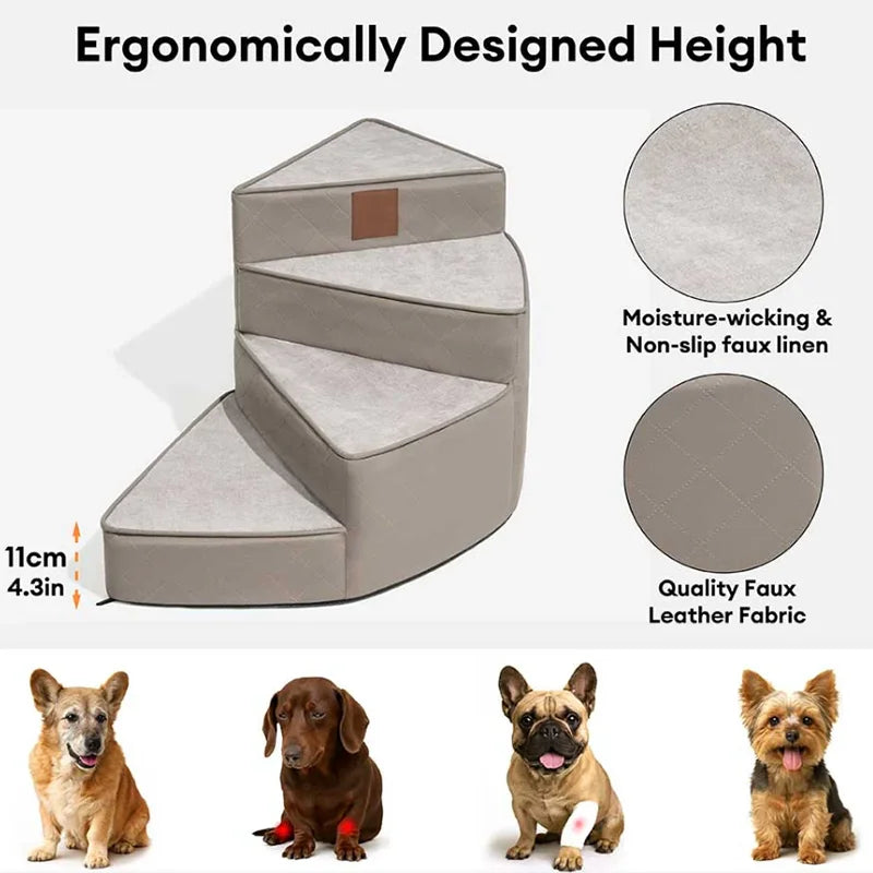 Spiral Faux Leather Pet Stairs | 2/3/4 Step Non-Slip Removable Spiral Small Dog Steps