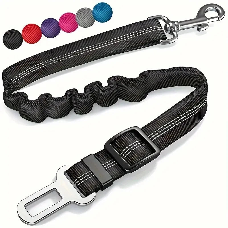 Adjustable Dog Car Seatbelt | Nylon Pet Safety Seat Belt with Elastic Bungee Buffer