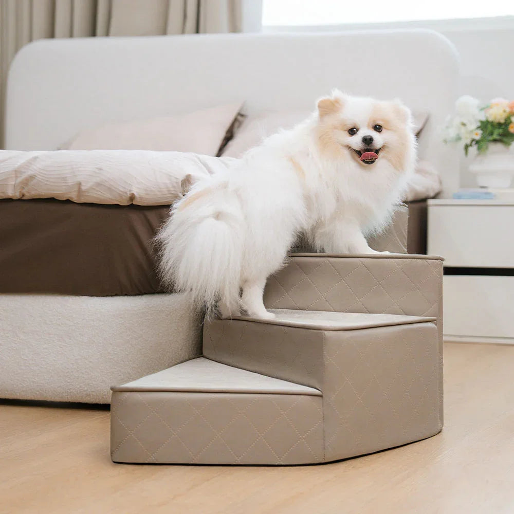 Spiral Faux Leather Pet Stairs | 2/3/4 Step Non-Slip Removable Spiral Small Dog Steps