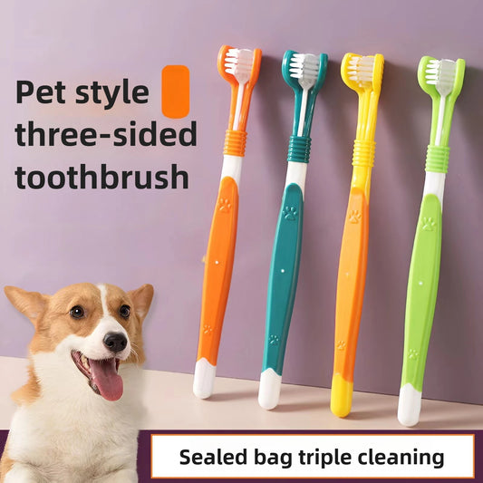 3-Head Pet Toothbrush | Dogs Oral Cleaning Soft Bristle Toothbrush