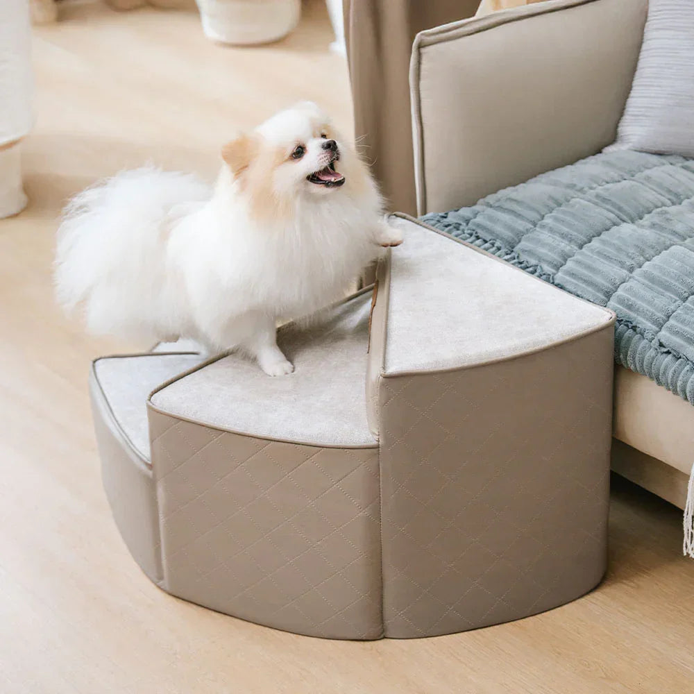 Spiral Faux Leather Pet Stairs | 2/3/4 Step Non-Slip Removable Spiral Small Dog Steps