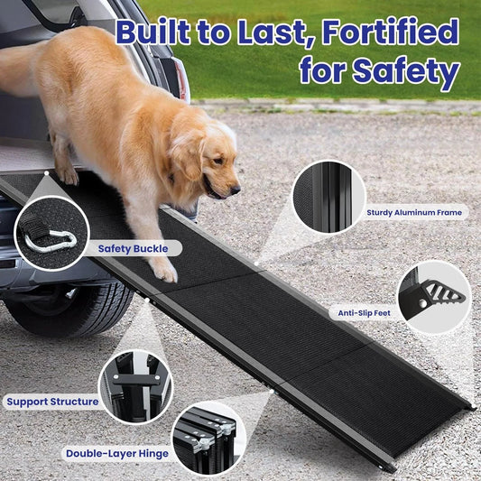 Pet Car Ramp | Non-Slip Rug Surface Extra Long Folding Dog Ramp