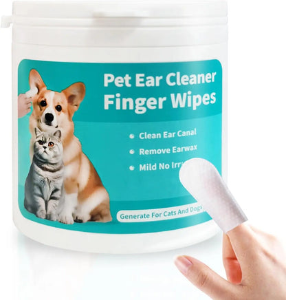 Pet Ear Cleaner Finger Wipes | for Cats and Dogs, Soft & Easy Otic Cleaning Pads