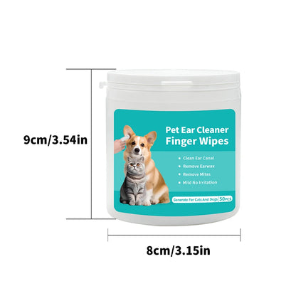 Pet Ear Cleaner Finger Wipes | for Cats and Dogs, Soft & Easy Otic Cleaning Pads